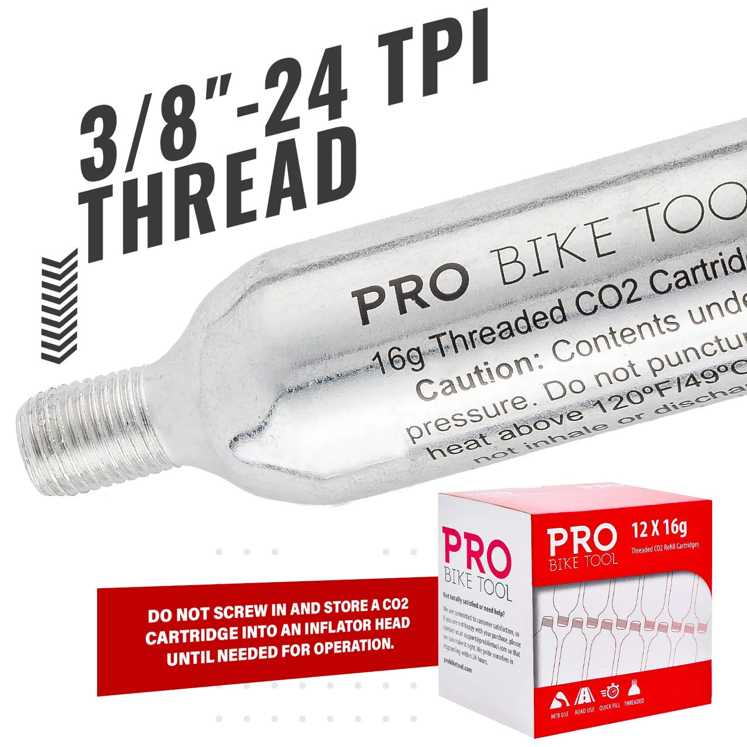 16g Threaded Co2 Cartridges - 30 Pack For All Co2 Bike Tire Inflators