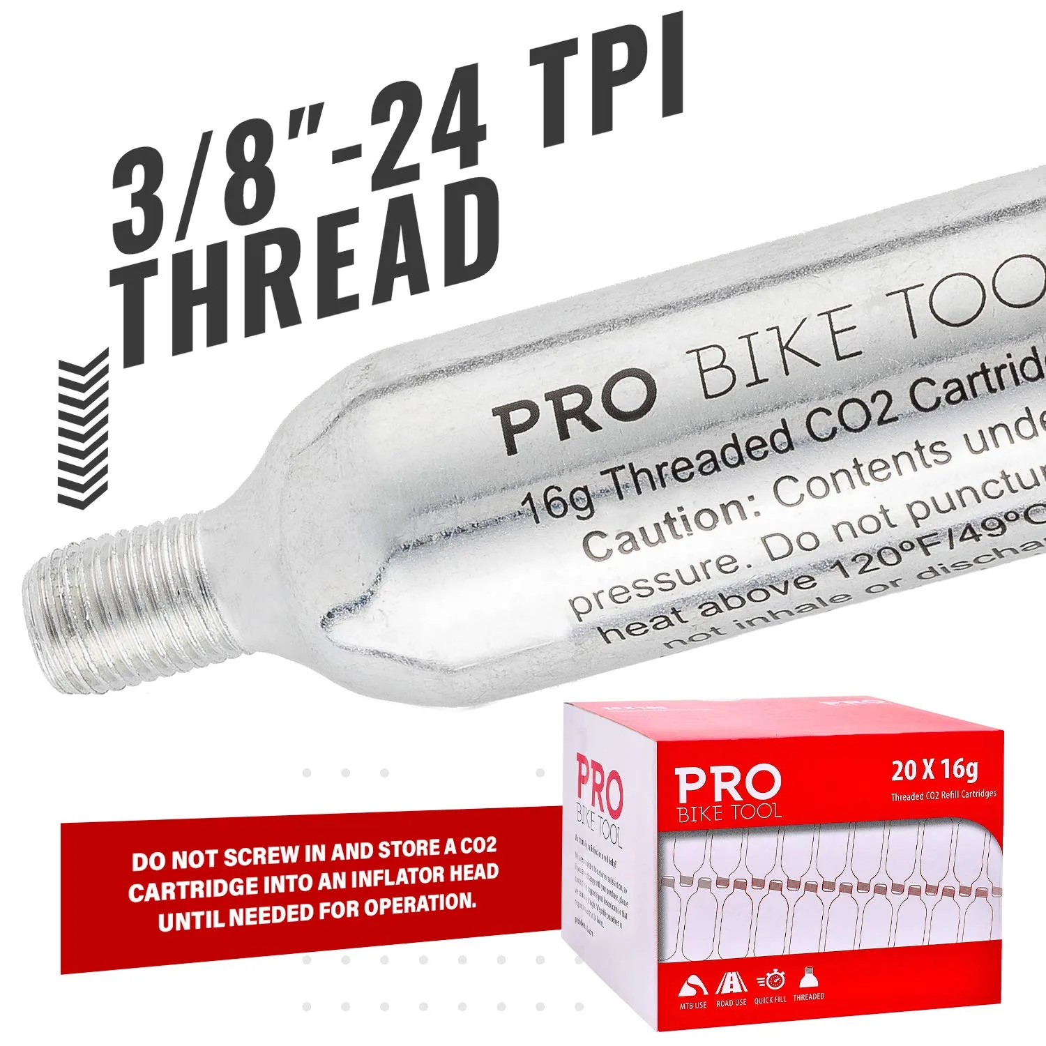 16g Threaded Co2 Cartridges - For All Co2 Bike Tire Inflators With Threaded