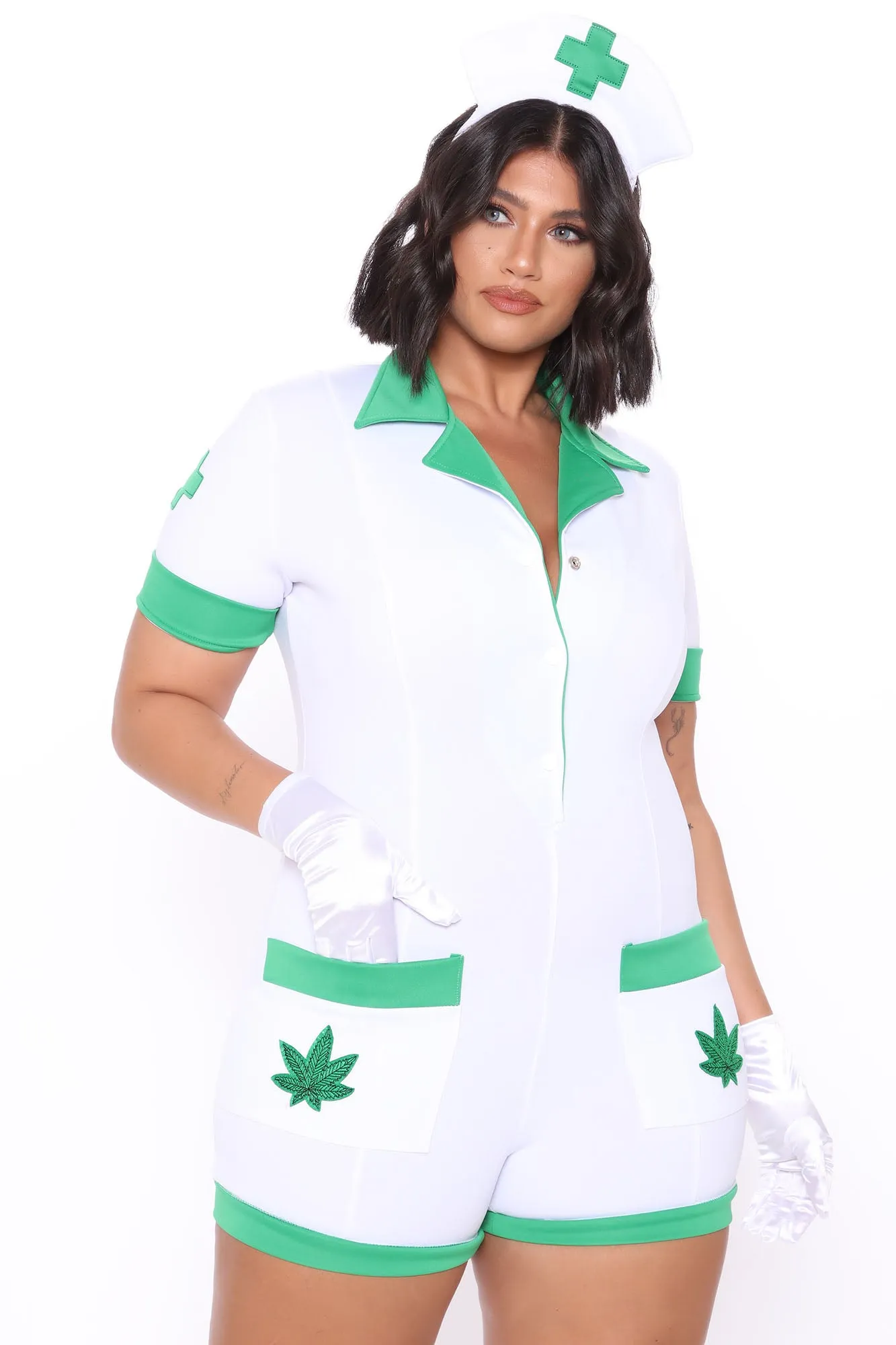 420 Blaze It Herbal Nurse 3 Piece Costume Set - White/combo