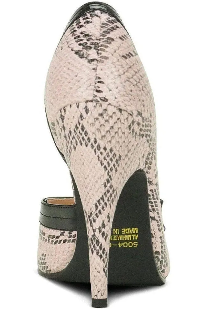 5004-Sexy Leaf Trim Pump | Pink Snake Print