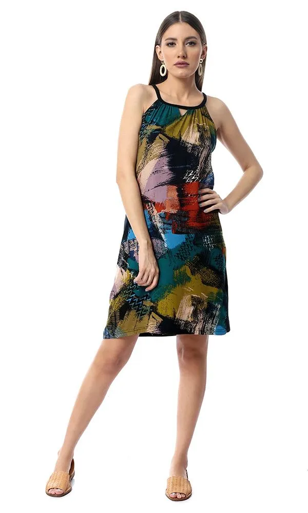 53851 Colorful Self Pattern Dress- Multicolor