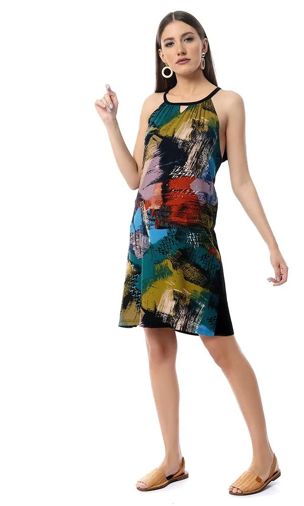 53851 Colorful Self Pattern Dress- Multicolor