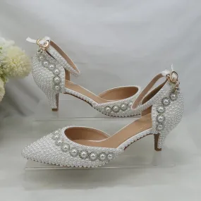 Advbridge  -  Bridal Wedding Shoes Fashion Sandals Woman Thin Heel Pearl Crystal Party Dress Shoes Woman High Pumps Ankle strap Pointed Toe