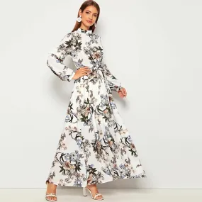 Allover Floral Print Self Tie Swing Maxi Dress