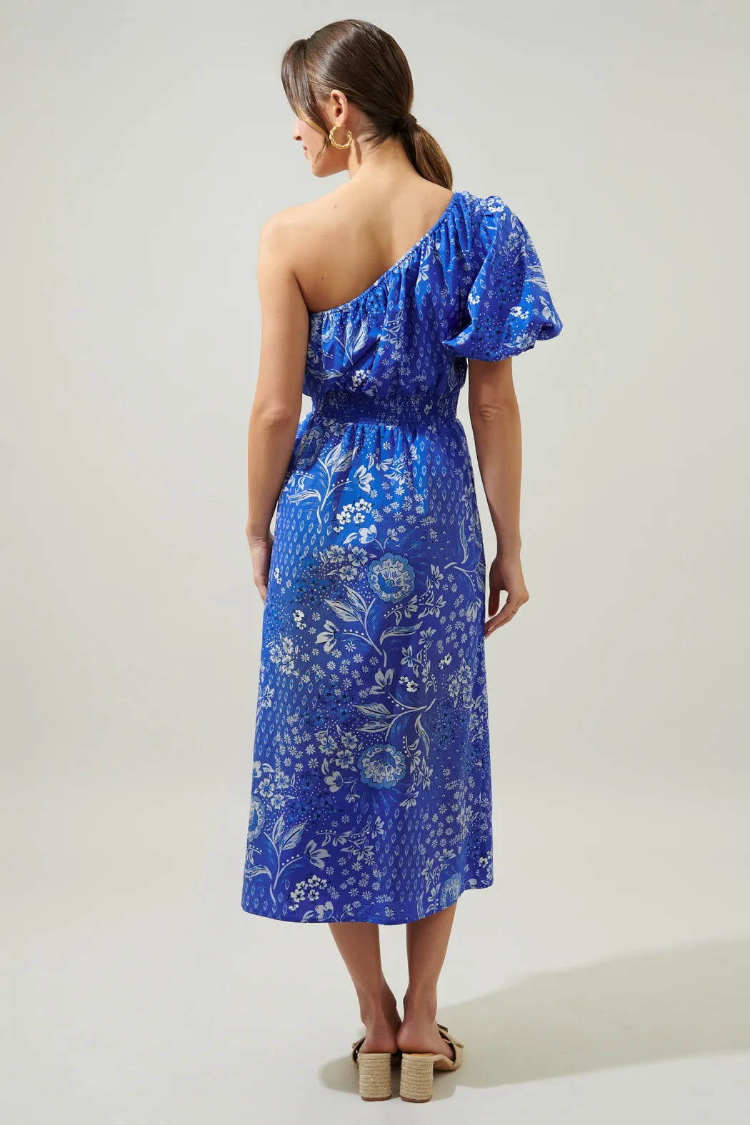 Amaya Mixed Print Bridgette One Shoulder Midi Dress