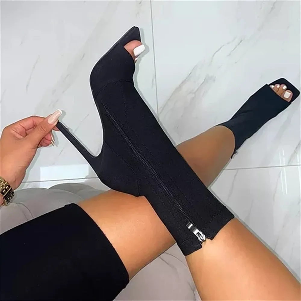 Amozae  Women   Pumps   New Peep Toe Zipper Ladies Party Nightclub Wedding Stiletto Sandals 35-43 Female High Heel Ankle Boots