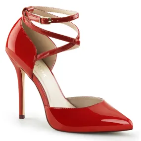 AMUSE-25 Pleaser Shoes Red Patent Strappy Pumps