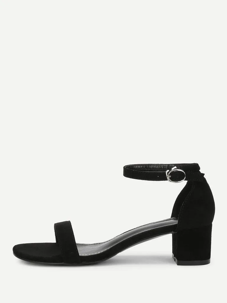 Ankle Strap Two-Piece Block-Heel Sandals