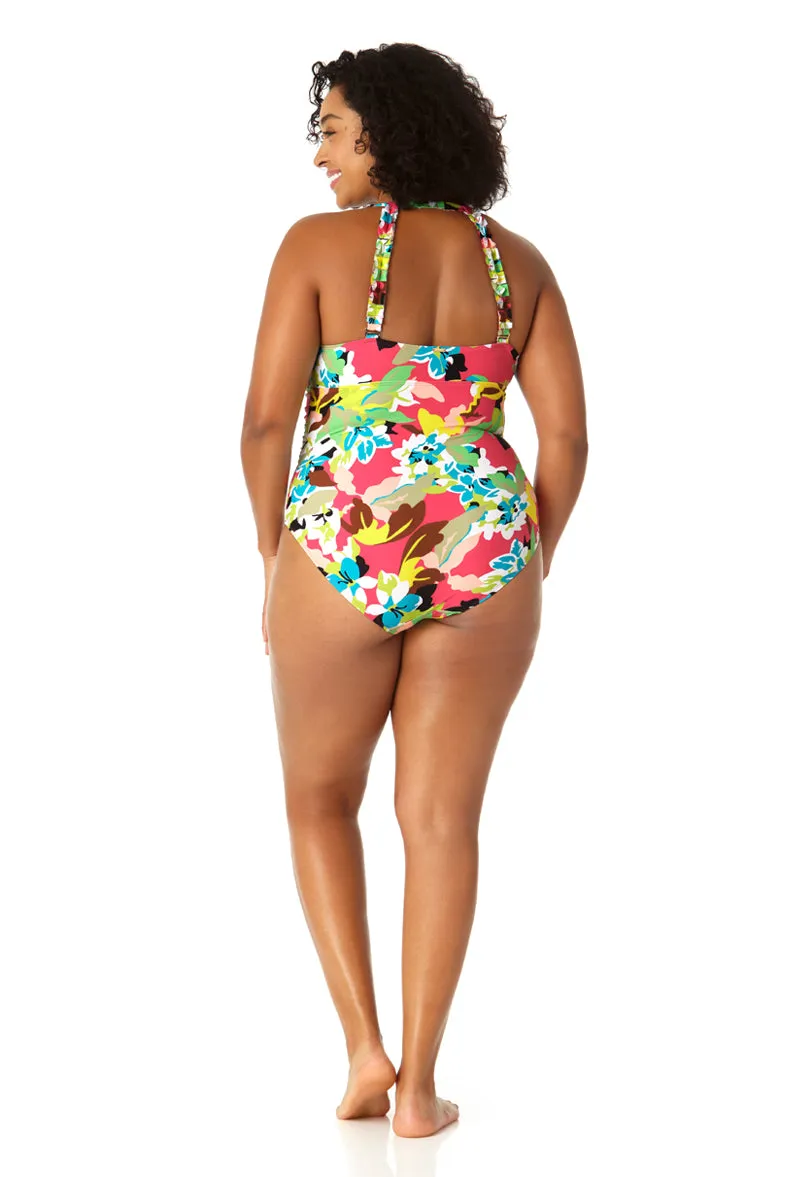 Anne Cole Plus - Women's High Neck With Ruffled Straps One Piece Swimsuit