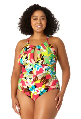 Anne Cole Plus - Women's High Neck With Ruffled Straps One Piece Swimsuit