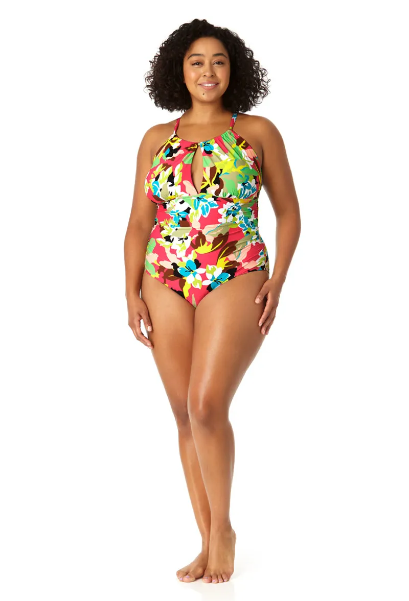 Anne Cole Plus - Women's High Neck With Ruffled Straps One Piece Swimsuit