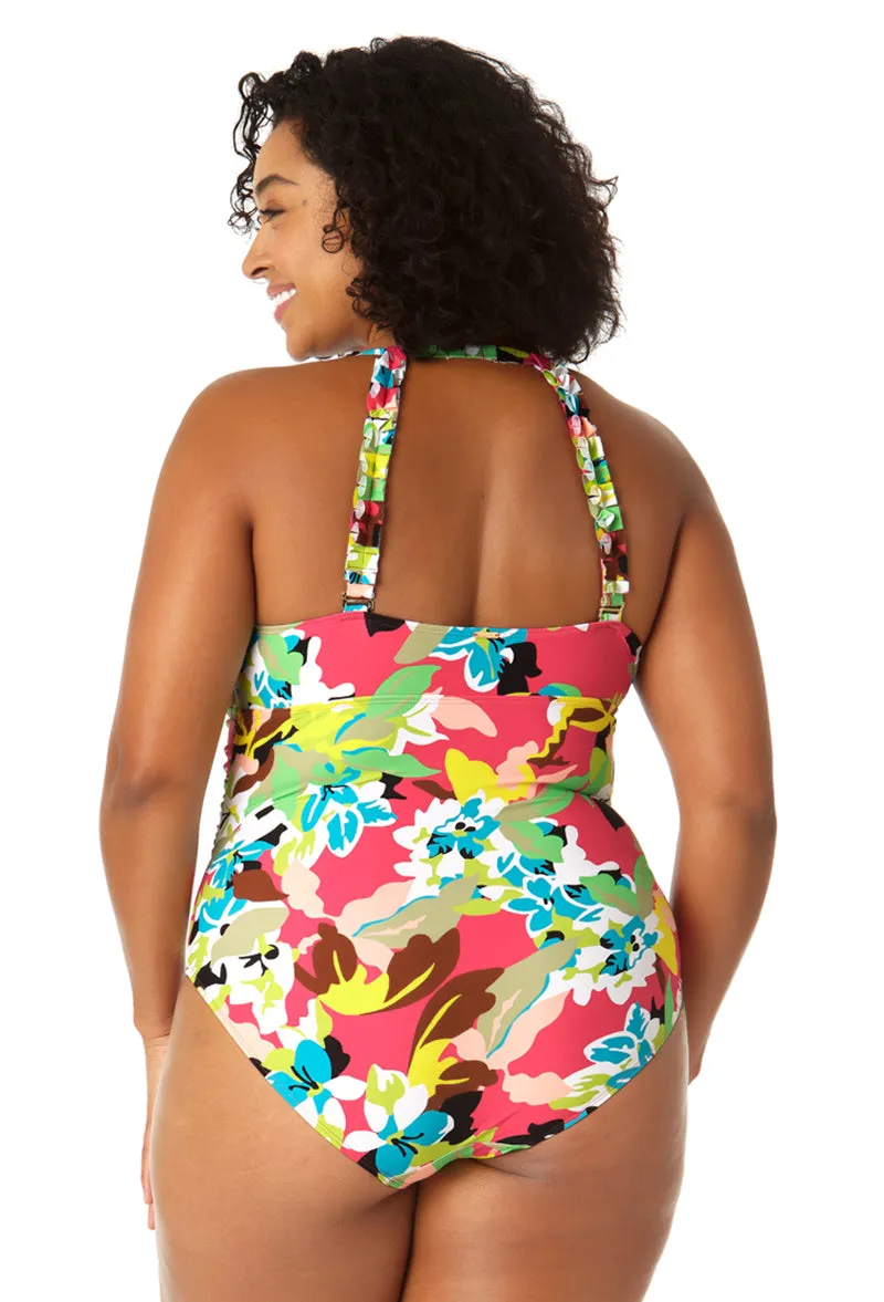 Anne Cole Plus - Women's High Neck With Ruffled Straps One Piece Swimsuit