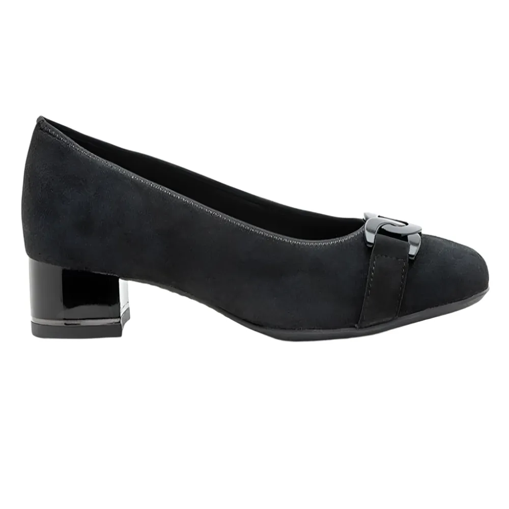 Ara Women's Gallant Block Heel Chain Black Kid Suede