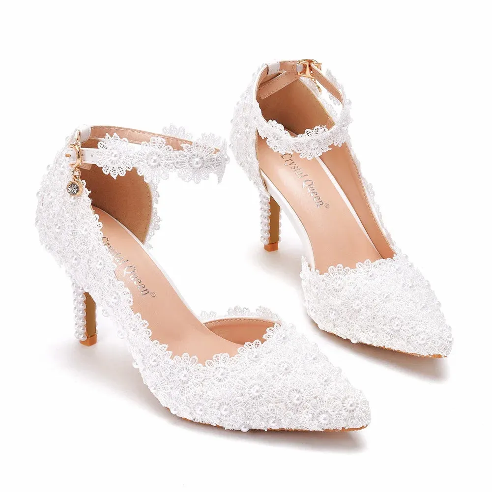 arwen & ajh group  مجموعة اروين  Bridal sandals Pointed-toe High Thin Heel White Lace  Ladies Summer Sandals Women Pumps Women Wedding Shoes