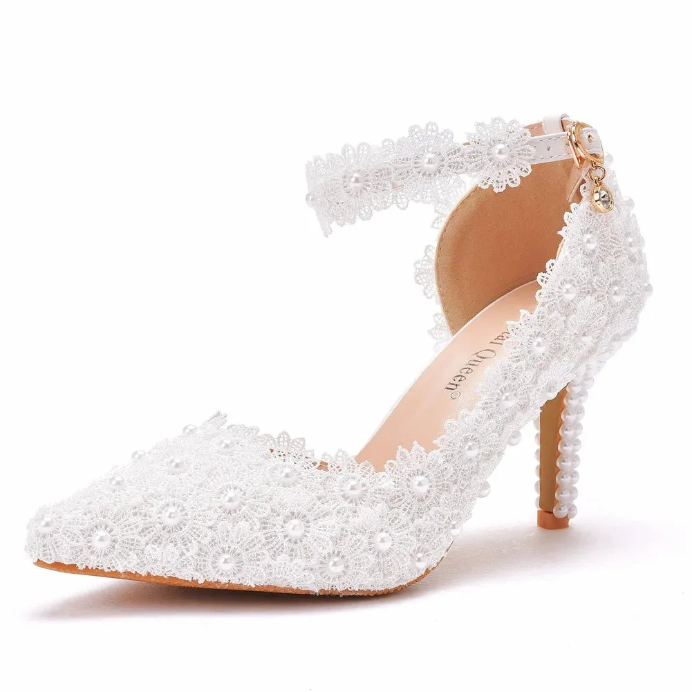 arwen & ajh group  مجموعة اروين  Bridal sandals Pointed-toe High Thin Heel White Lace  Ladies Summer Sandals Women Pumps Women Wedding Shoes