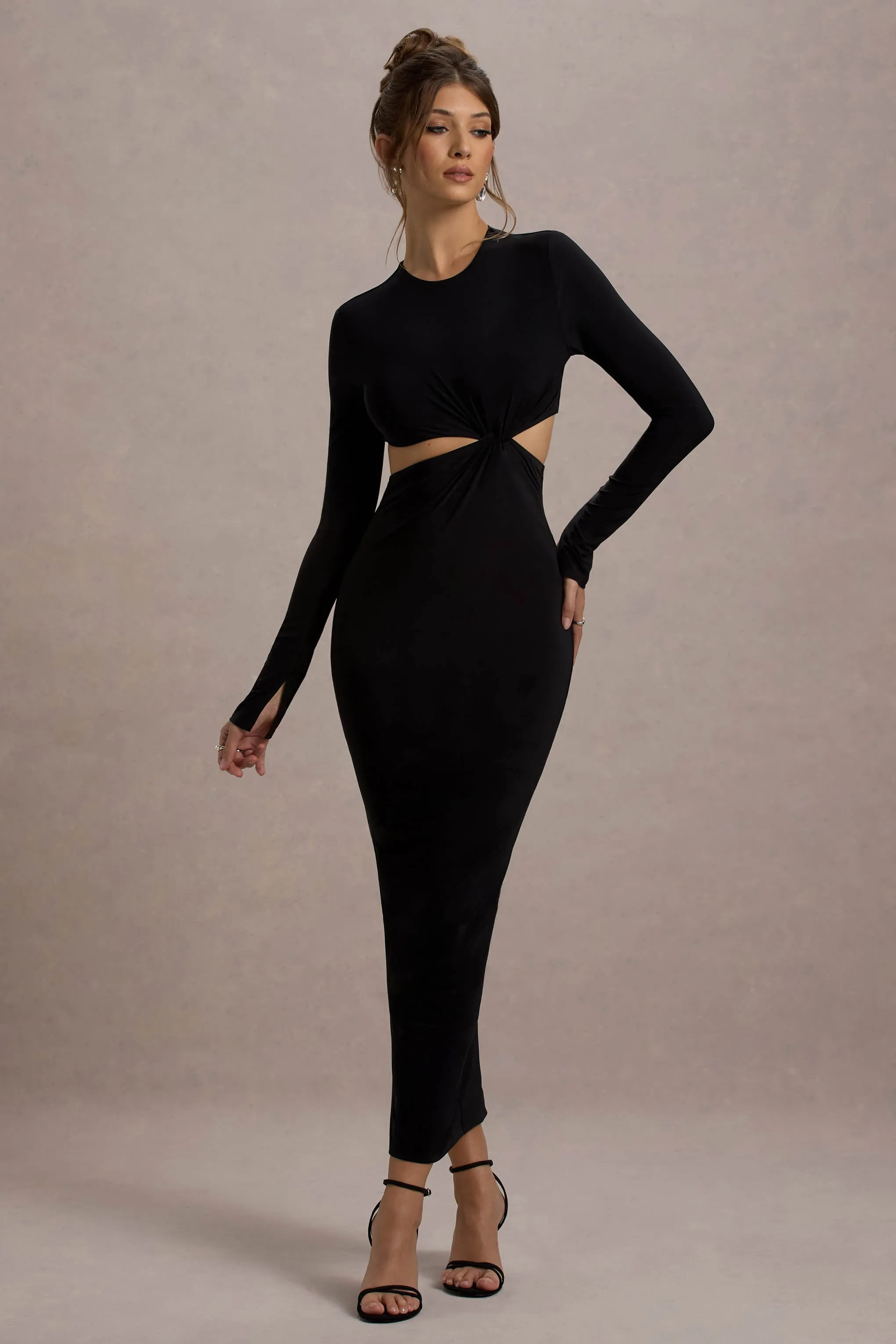 Attina | Black Long-Sleeve Twisted Cut-Out Maxi Dress