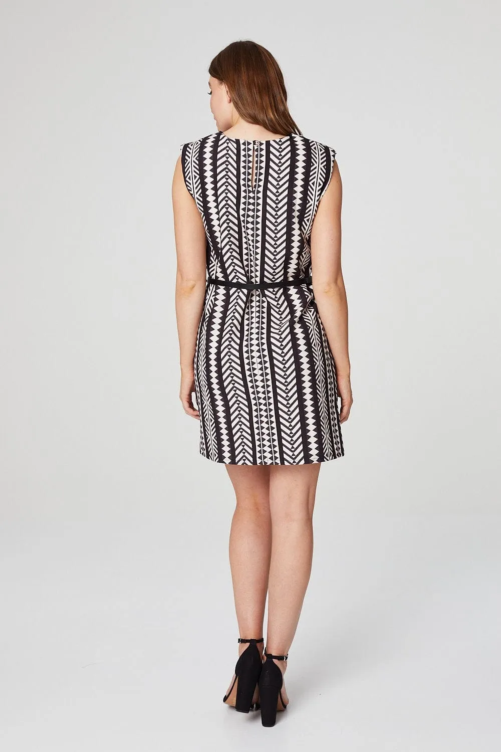 Aztec Print Power Shoulder Shift Dress