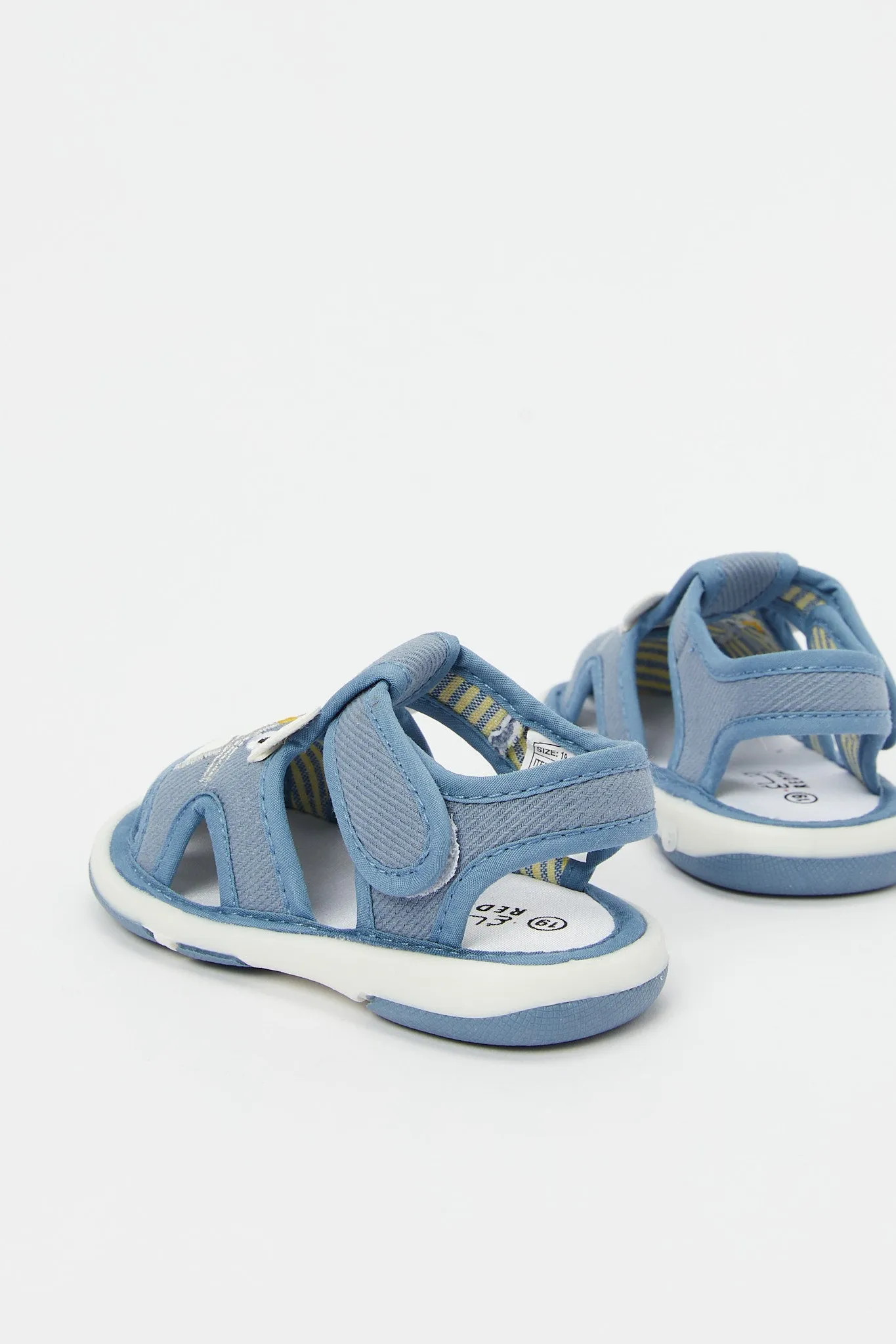 Baby Boys Blue Denim Bear Trim Pump