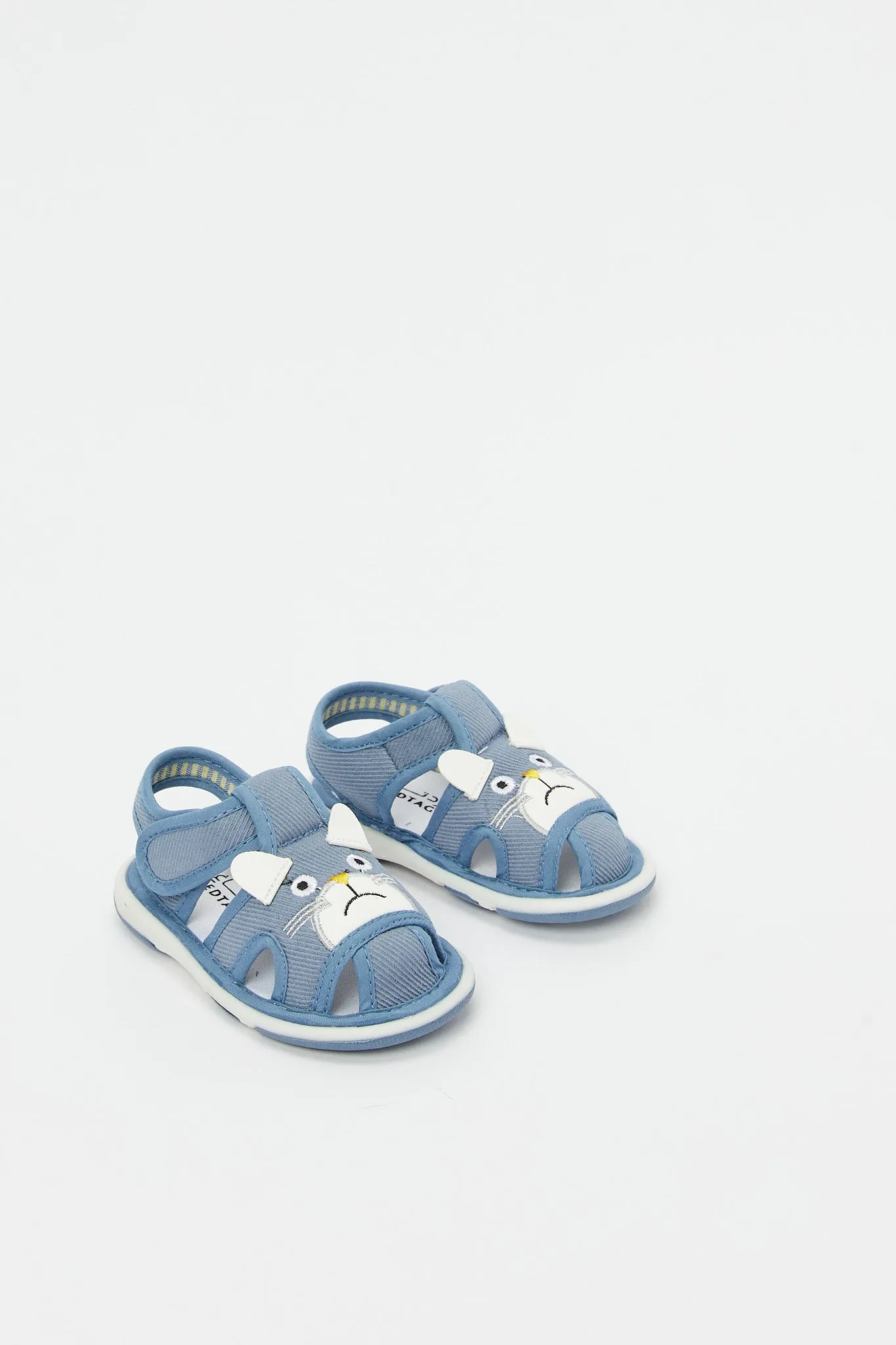 Baby Boys Blue Denim Bear Trim Pump