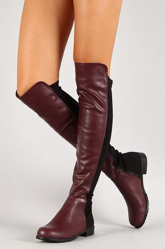 Bamboo Two Tone Round Toe Riding Thigh High Boot