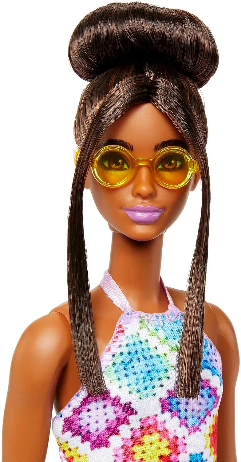 Barbie Fashionistas Doll with Bun And Crochet Halter Dress #210 for Kids Ages 3  (HJT07)