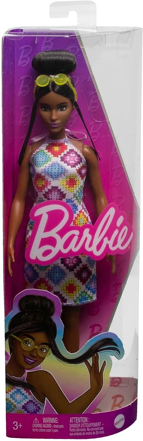 Barbie Fashionistas Doll with Bun And Crochet Halter Dress #210 for Kids Ages 3  (HJT07)