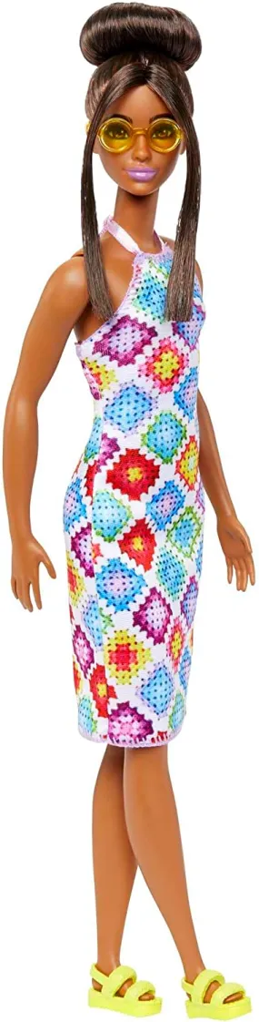 Barbie Fashionistas Doll with Bun And Crochet Halter Dress #210 for Kids Ages 3  (HJT07)