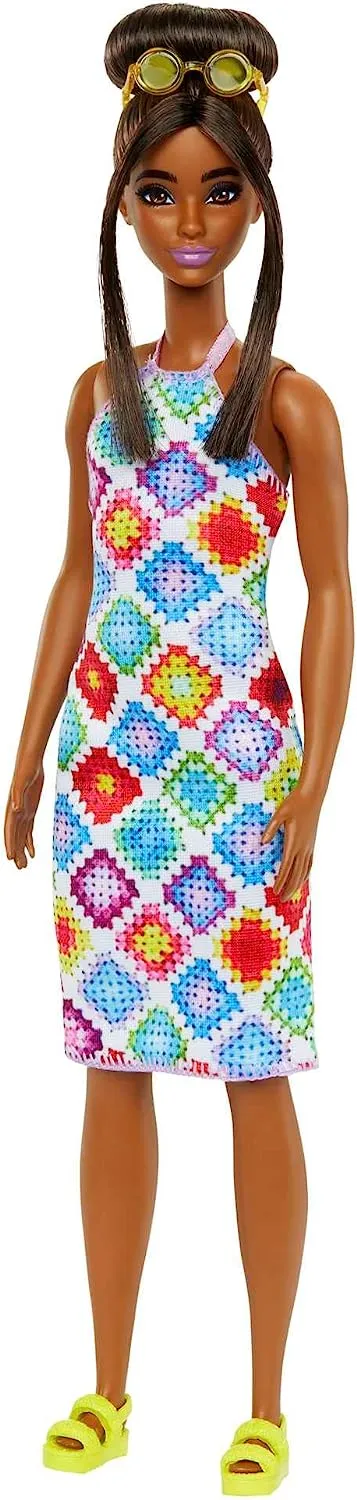 Barbie Fashionistas Doll with Bun And Crochet Halter Dress #210 for Kids Ages 3  (HJT07)