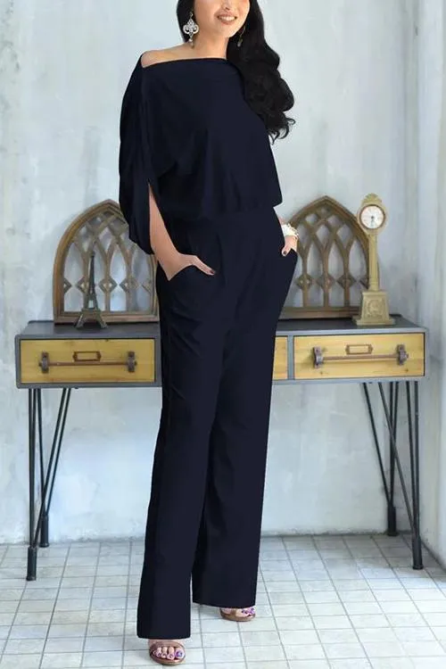 Batwing Sleeve Pockets Jumpsuits