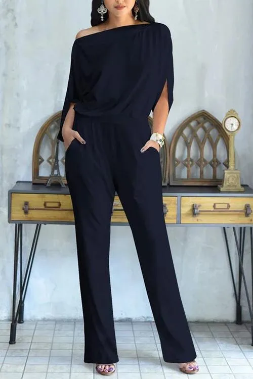 Batwing Sleeve Pockets Jumpsuits