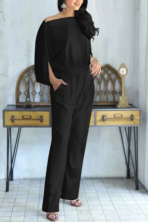 Batwing Sleeve Pockets Jumpsuits