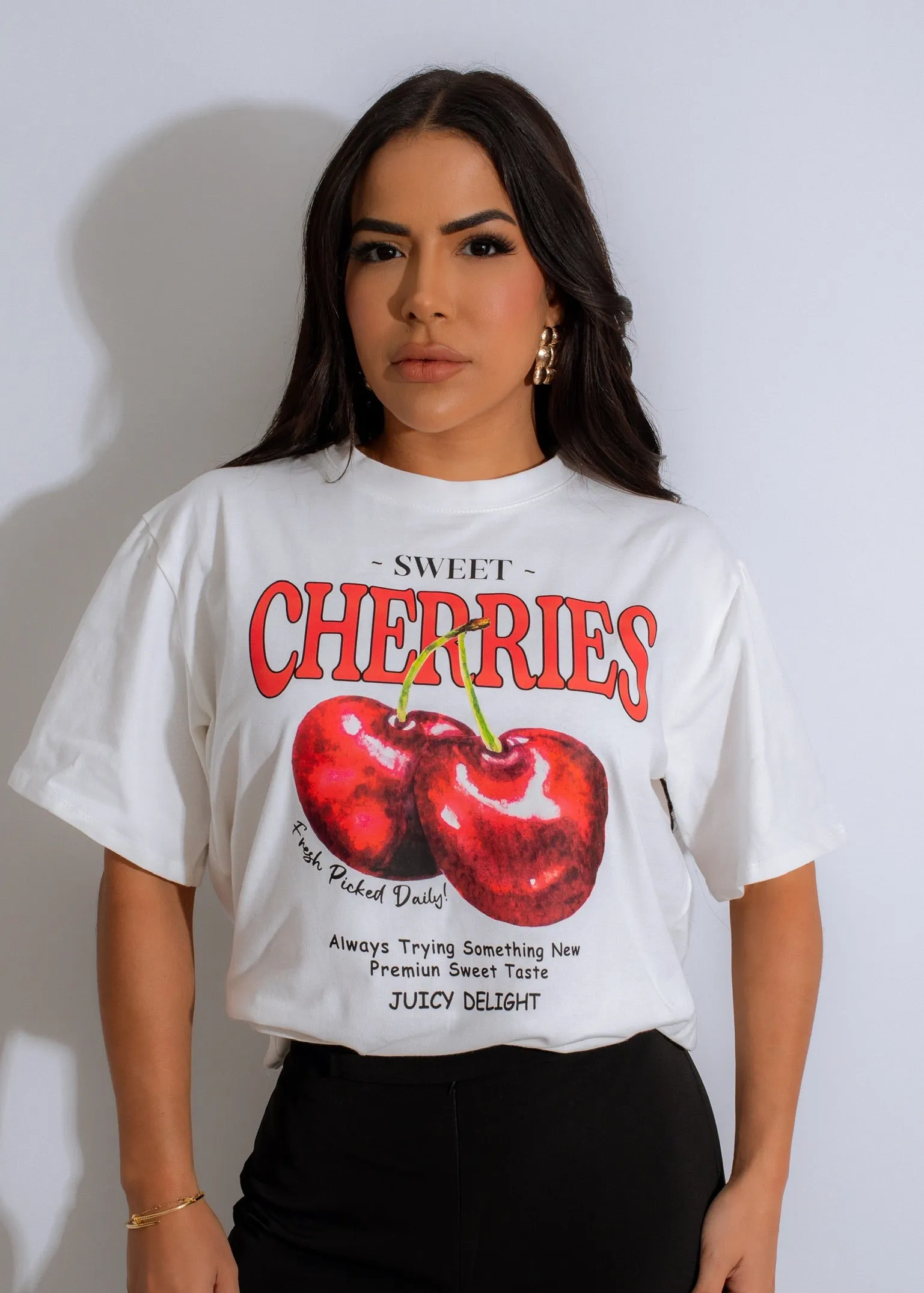 Be Your Girl Cherry Long Top White