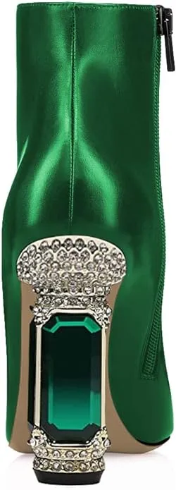 Beautified Green Bejeweled Heel Ankle Boots