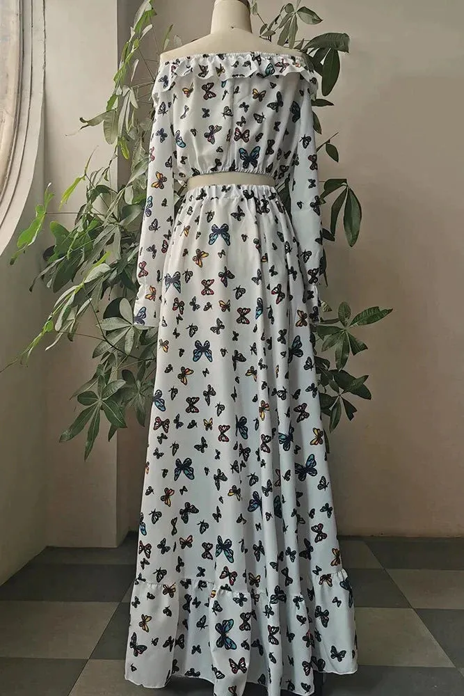 BerryBetty - Butterfly Print Two Piece Boho Maxi Dress