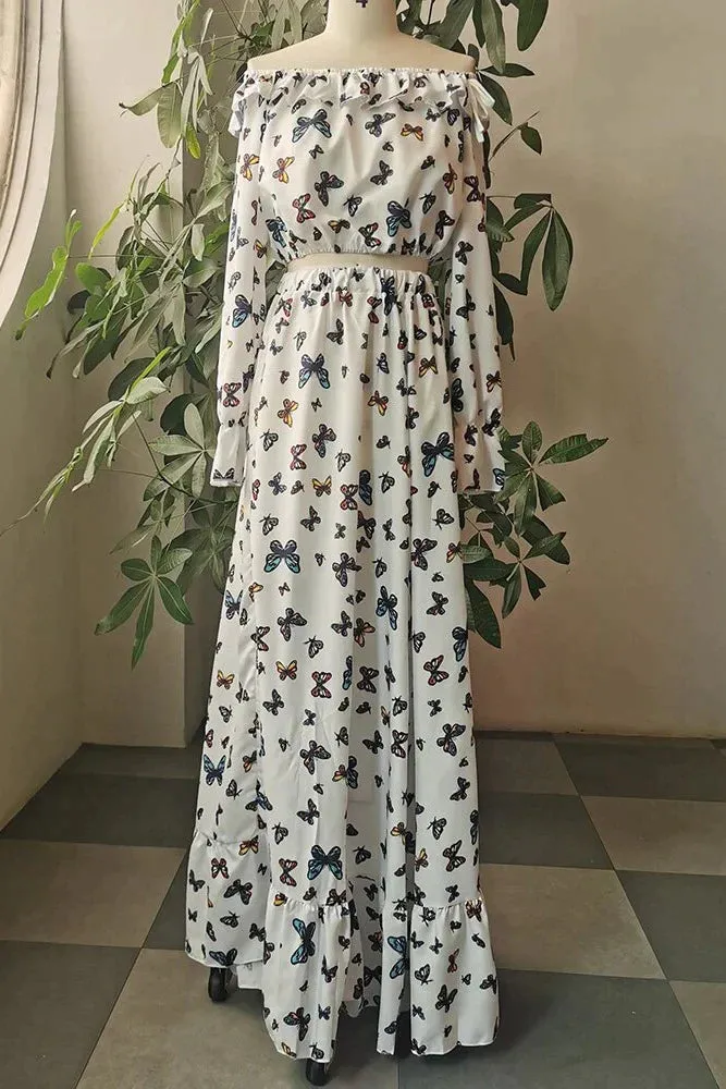 BerryBetty - Butterfly Print Two Piece Boho Maxi Dress