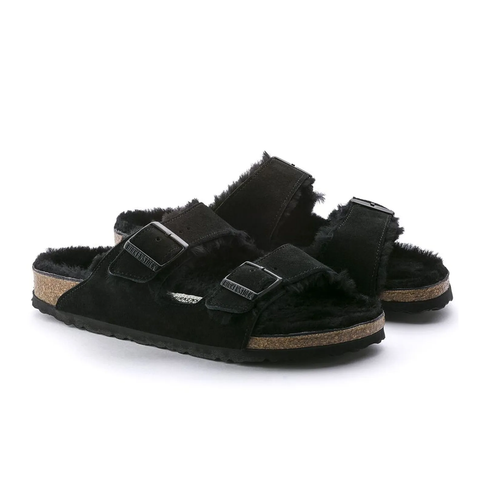 Birkenstock Arizona Slide Sandal (Women) - Black Suede/Black Shearling