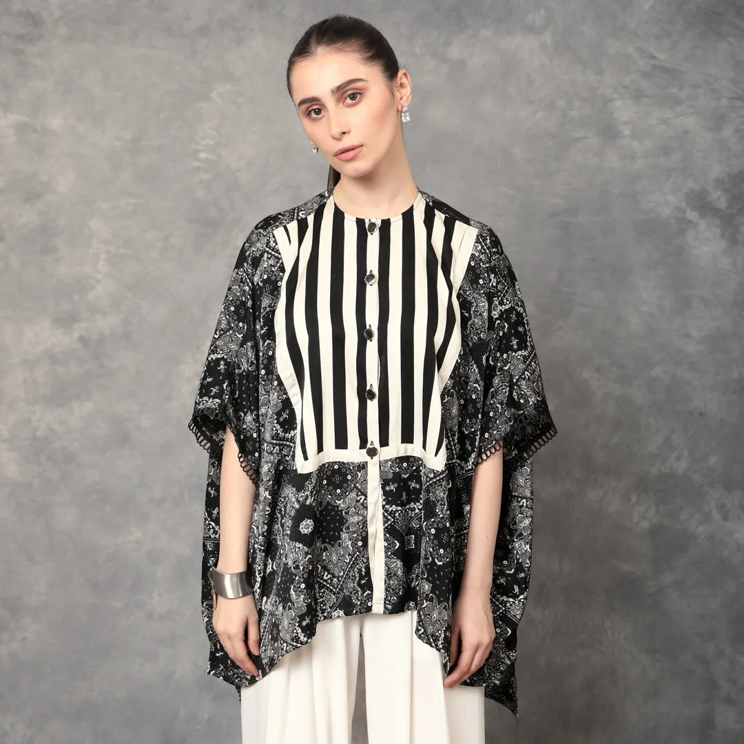 Black and White Fusion Print Kaftan Top