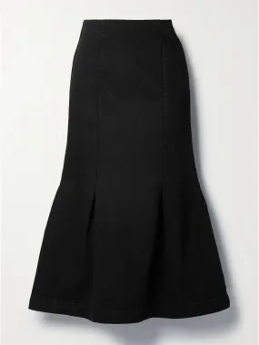 Black denim midi skirt