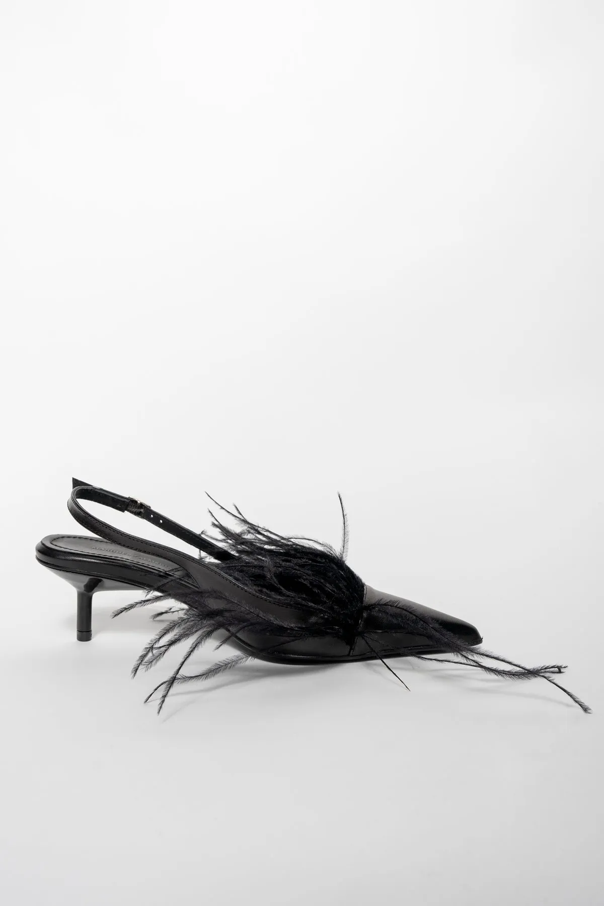 BLACK FEATHER SLING BACKS