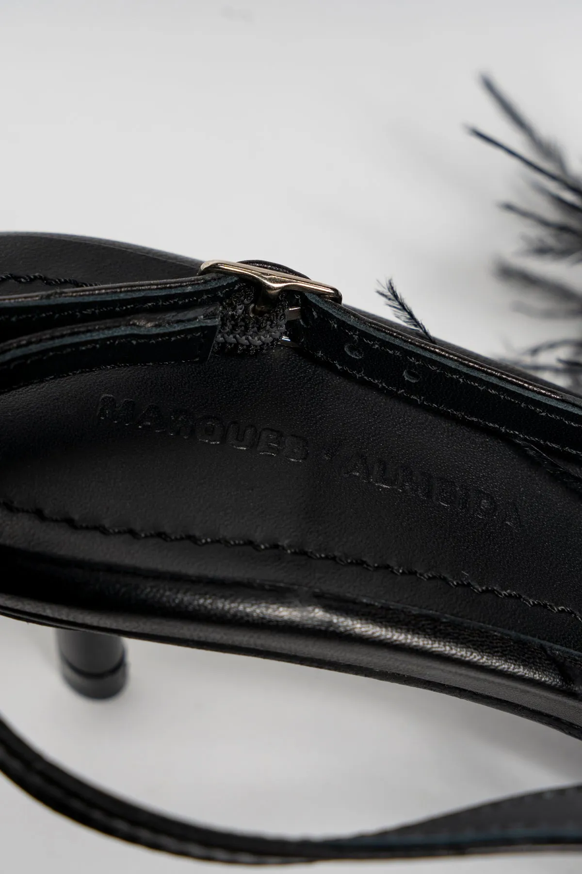 BLACK FEATHER SLING BACKS