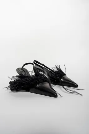 BLACK FEATHER SLING BACKS