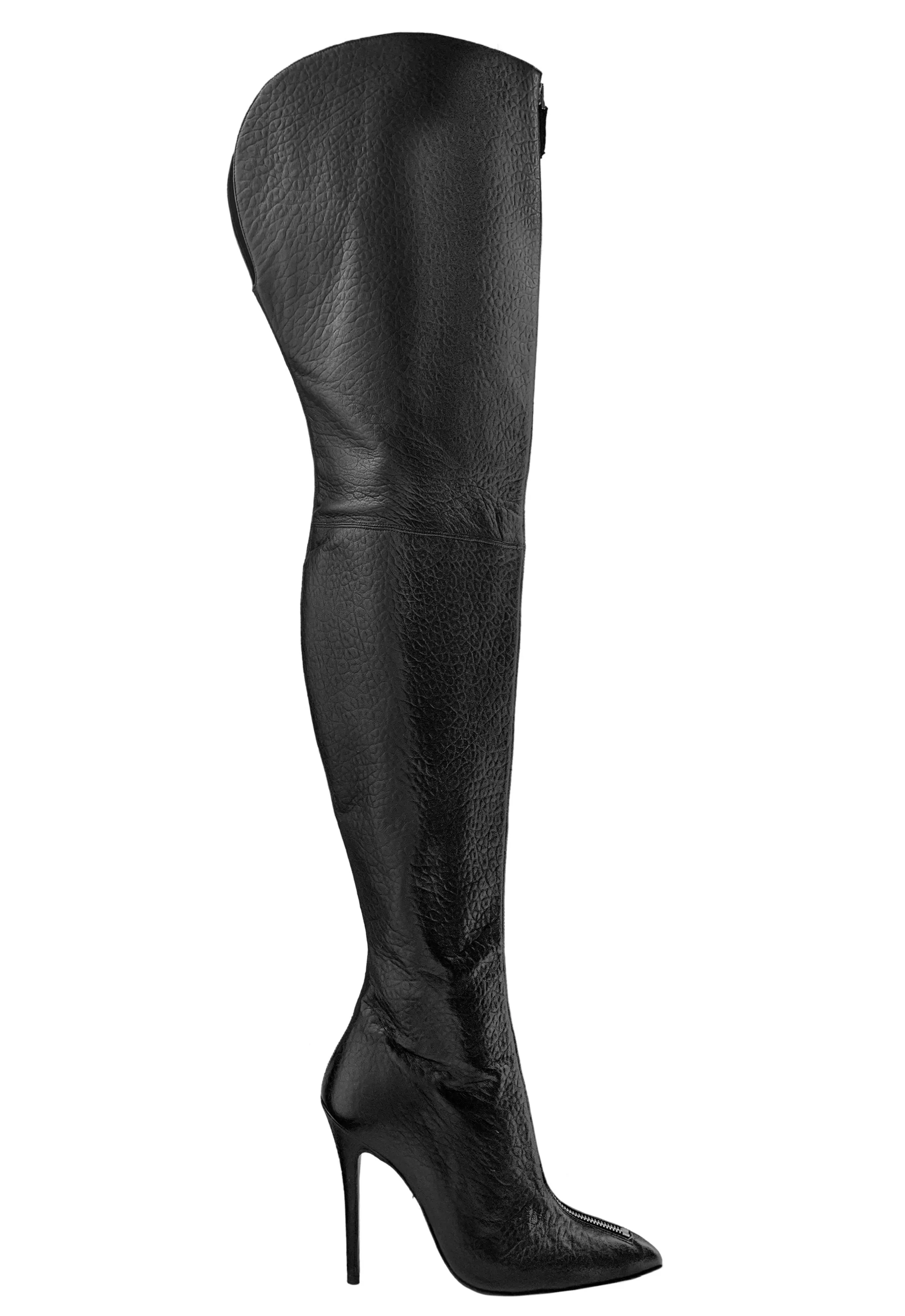 BLAIR MEDIUM BLACK LEATHER SILVER ZIP THIGH-HIGH BOOTS