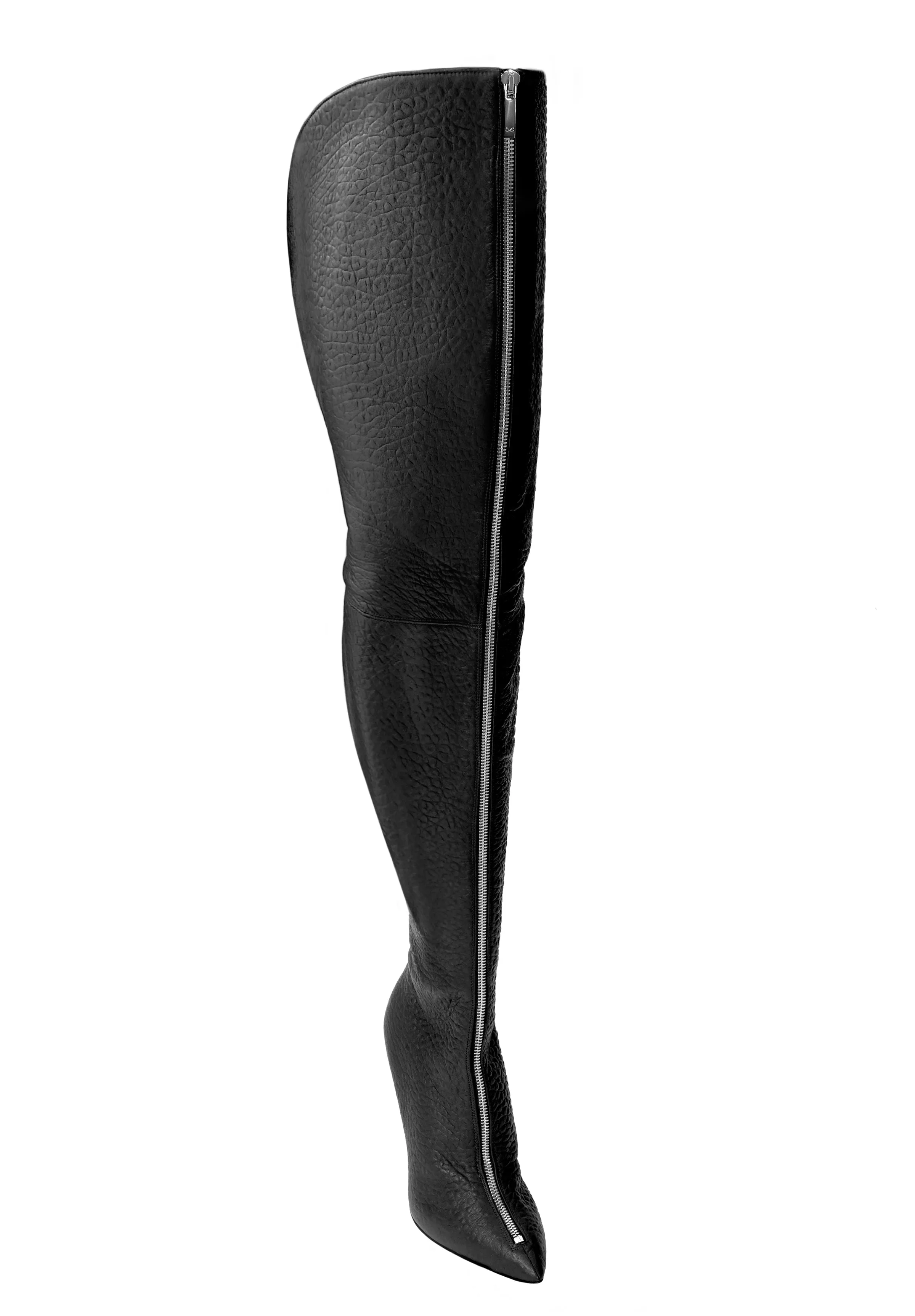 BLAIR MEDIUM BLACK LEATHER SILVER ZIP THIGH-HIGH BOOTS