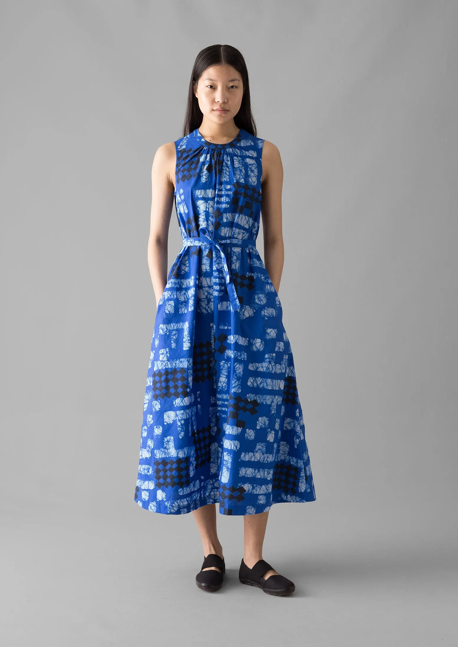 Block Print Batik Poplin Dress | Azurite Blue