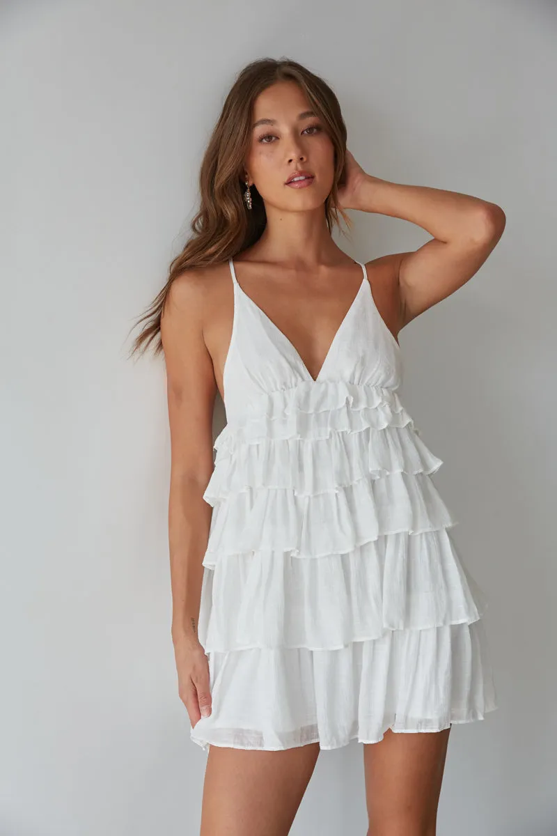 Boardwalk Tiered Ruffle Tie Back Mini Dress