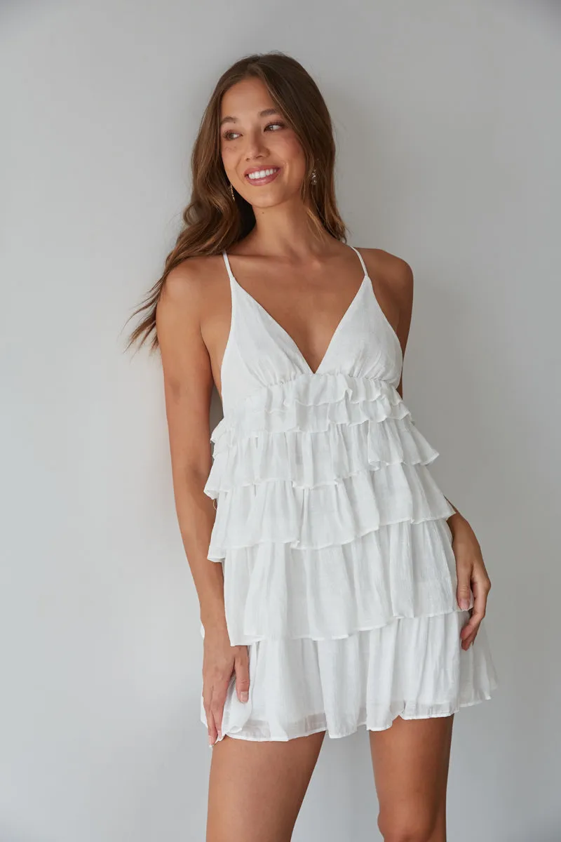 Boardwalk Tiered Ruffle Tie Back Mini Dress