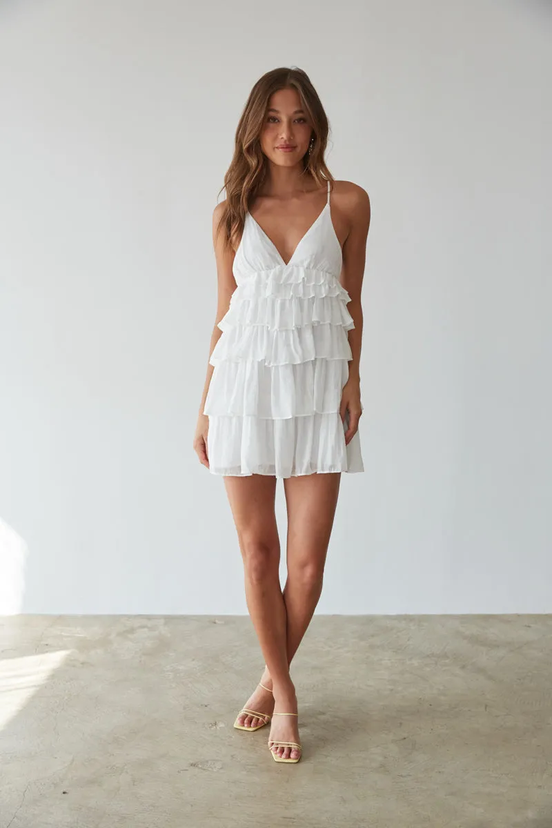 Boardwalk Tiered Ruffle Tie Back Mini Dress