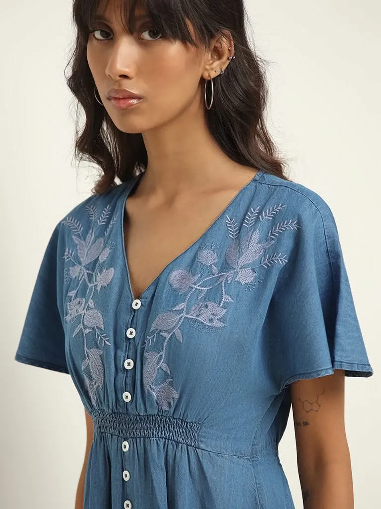 Bombay Paisley Blue Smocked Waist Dress