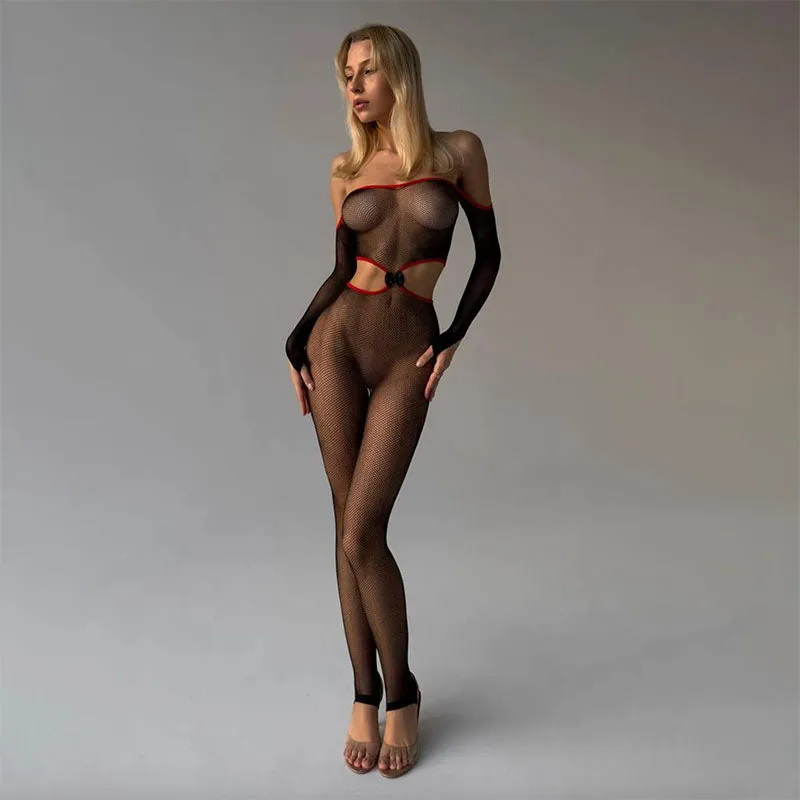 BROOKLYN Off Shoulder Stirrup Fishnet Bodystocking