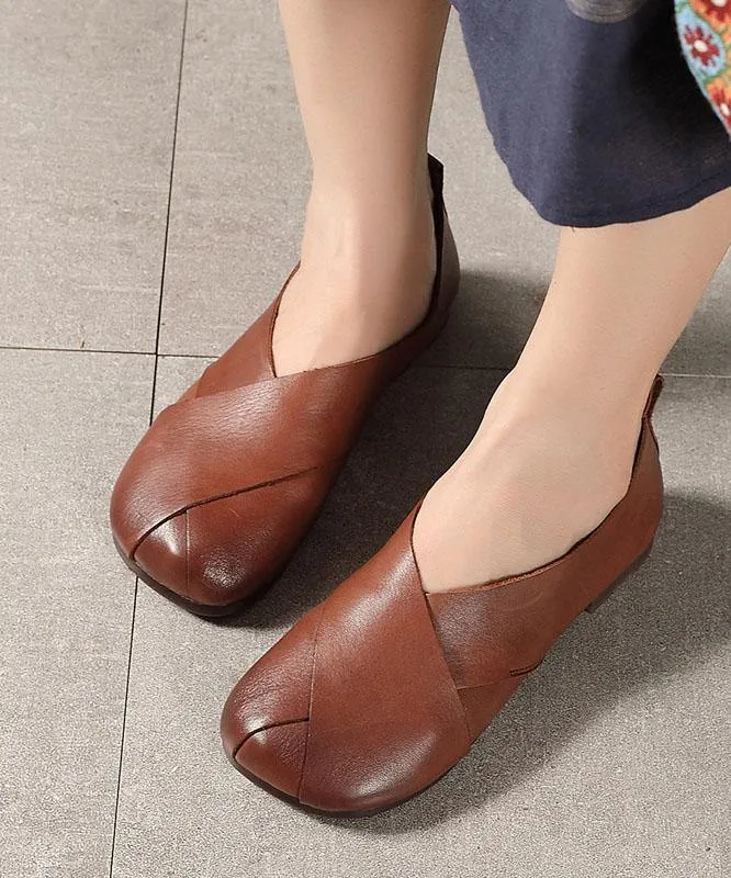 Brown Flat Shoes Cowhide Leather Chic Flats